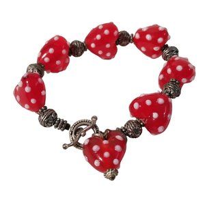Spiegelburg Signed Bracelet Blown Glass Hearts Polka dot Valentines Day Love